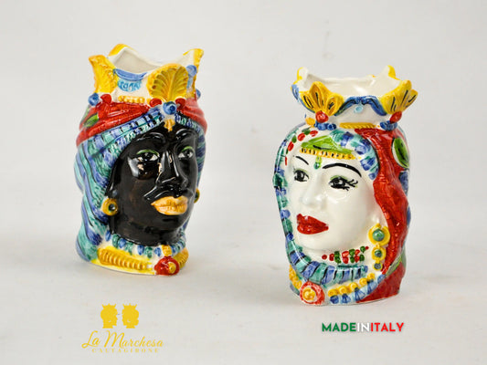 Teste di Moro in Ceramica di Caltagirone Decorate 13cm - Vari Modelli