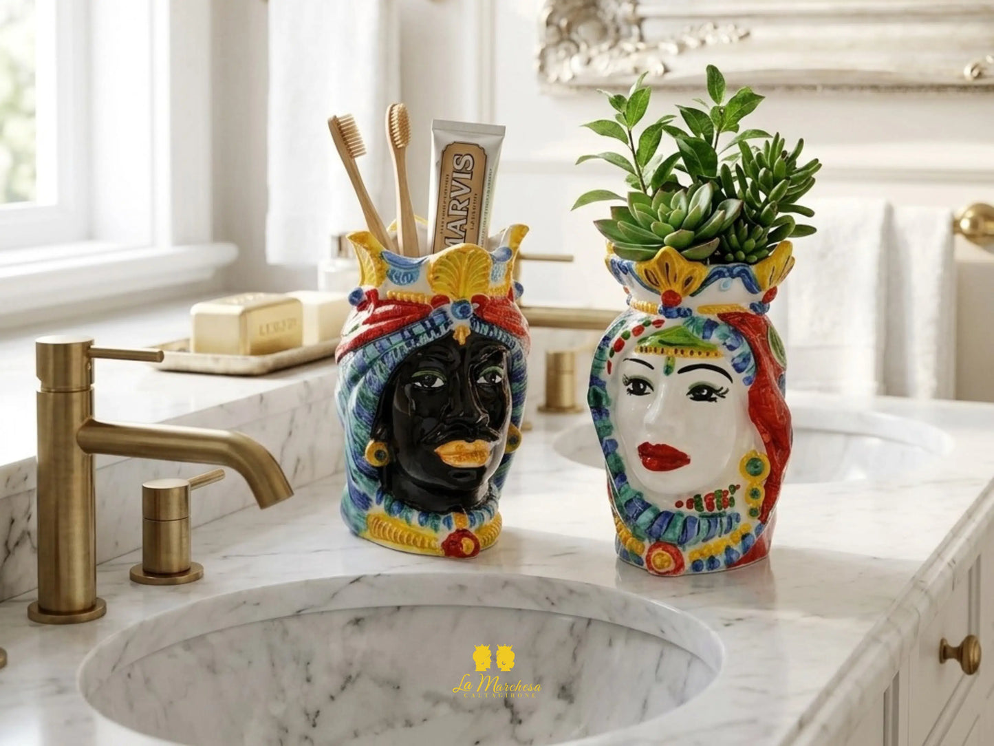 Teste di Moro in Ceramica di Caltagirone Decorate 13cm - Vari Modelli