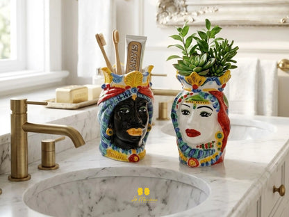Teste di Moro in Ceramica di Caltagirone Decorate 13cm - Vari Modelli