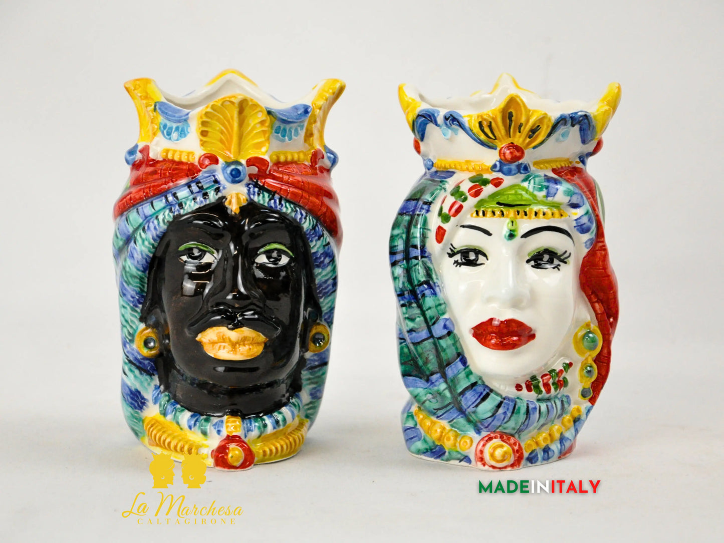 Teste di Moro in Ceramica di Caltagirone Decorate 13cm - Vari Modelli