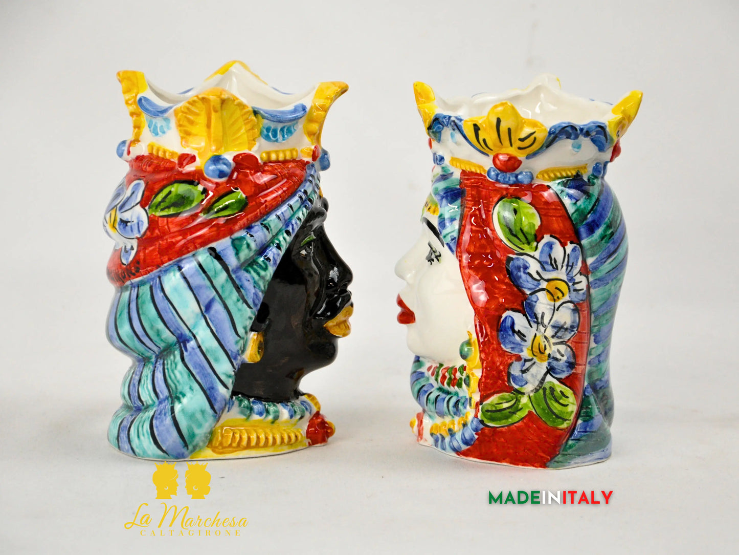 Teste di Moro in Ceramica di Caltagirone Decorate 13cm - Vari Modelli