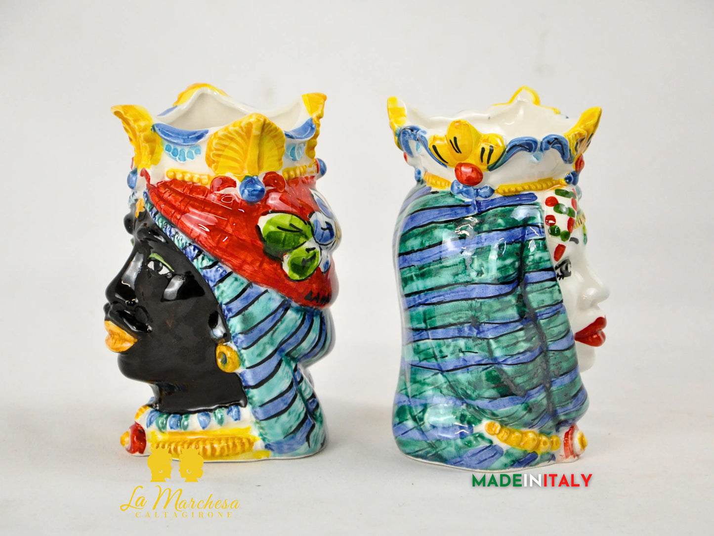 Teste di Moro in Ceramica di Caltagirone Decorate 13cm - Vari Modelli