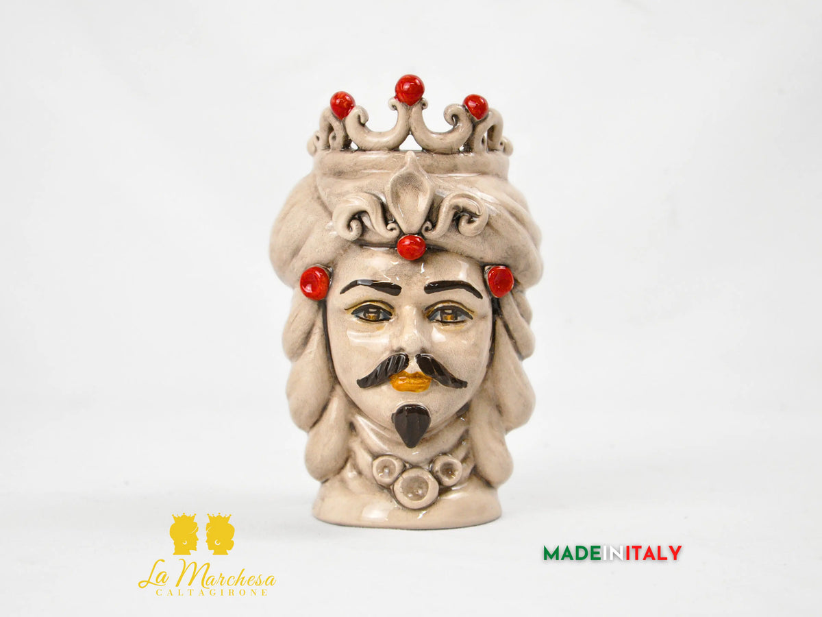 Teste di Moro in Ceramica di Caltagirone Etna Corona Fumè 16cm - Vari Colori