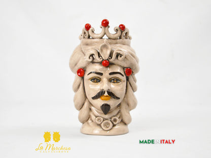 Teste di Moro in Ceramica di Caltagirone Etna Corona Fumè 16cm - Vari Colori