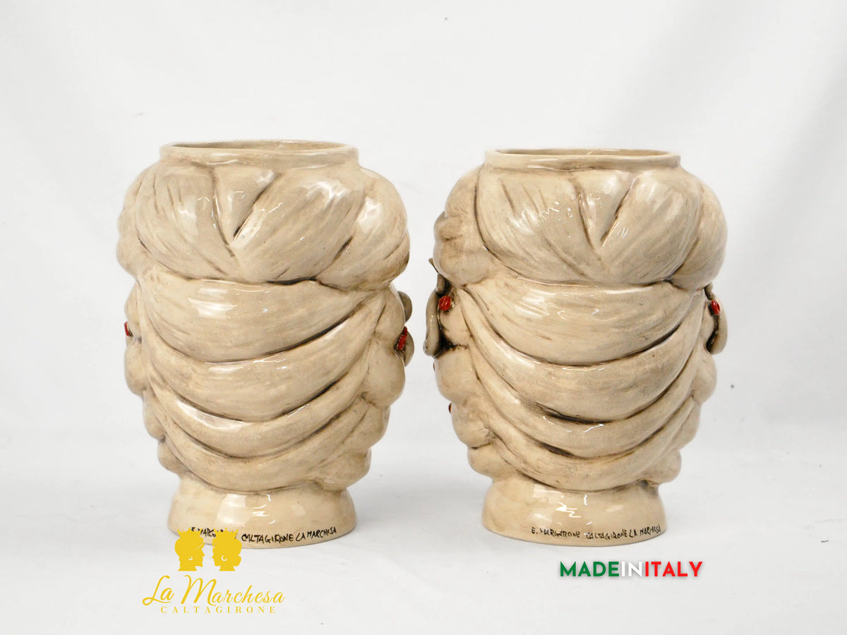 Teste di Moro in Ceramica di Caltagirone Etna Fumè Dettagli Colorati - Vari Modelli