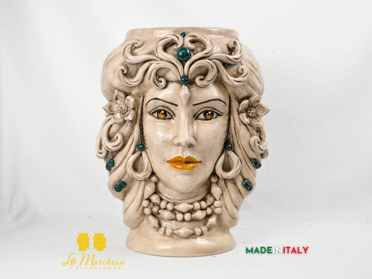 Teste di Moro in Ceramica di Caltagirone Etna Fumè Dettagli Colorati - Vari Modelli