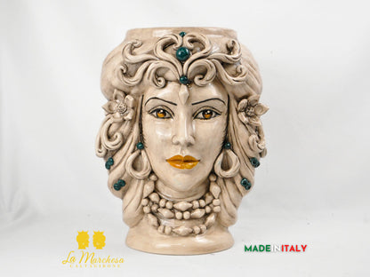 Teste di Moro in Ceramica di Caltagirone Etna Fumè Dettagli Colorati - Vari Modelli