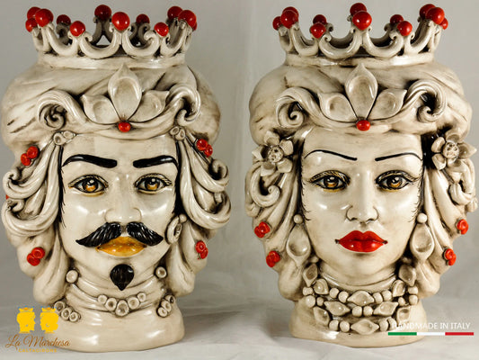 Teste di Moro in Ceramica di Caltagirone Etna Fumé Rosso H31