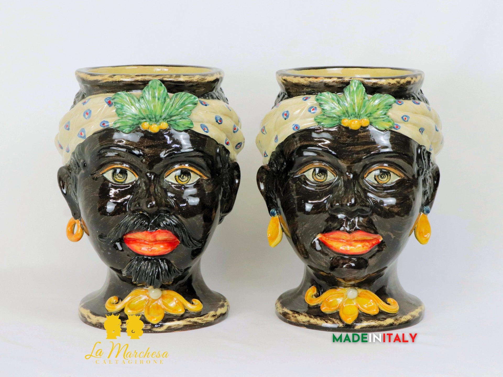 Teste di Moro in Ceramica di Caltagirone con Turbante 30cm