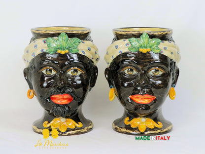 Teste di Moro in Ceramica di Caltagirone con Turbante 30cm
