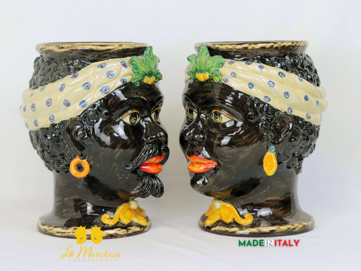 Teste di Moro in Ceramica di Caltagirone con Turbante 30cm