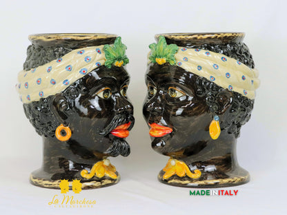 Teste di Moro in Ceramica di Caltagirone con Turbante 30cm