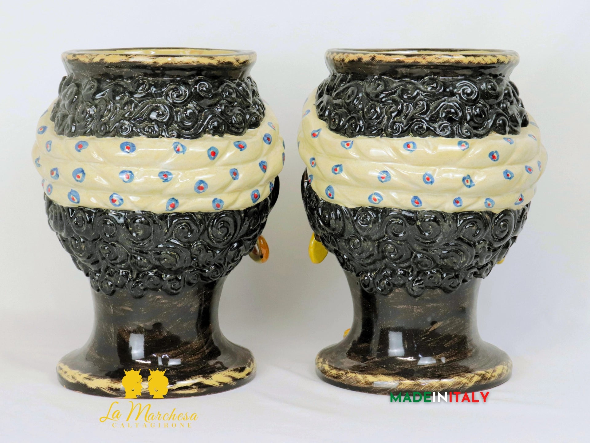 Teste di Moro in Ceramica di Caltagirone con Turbante 30cm