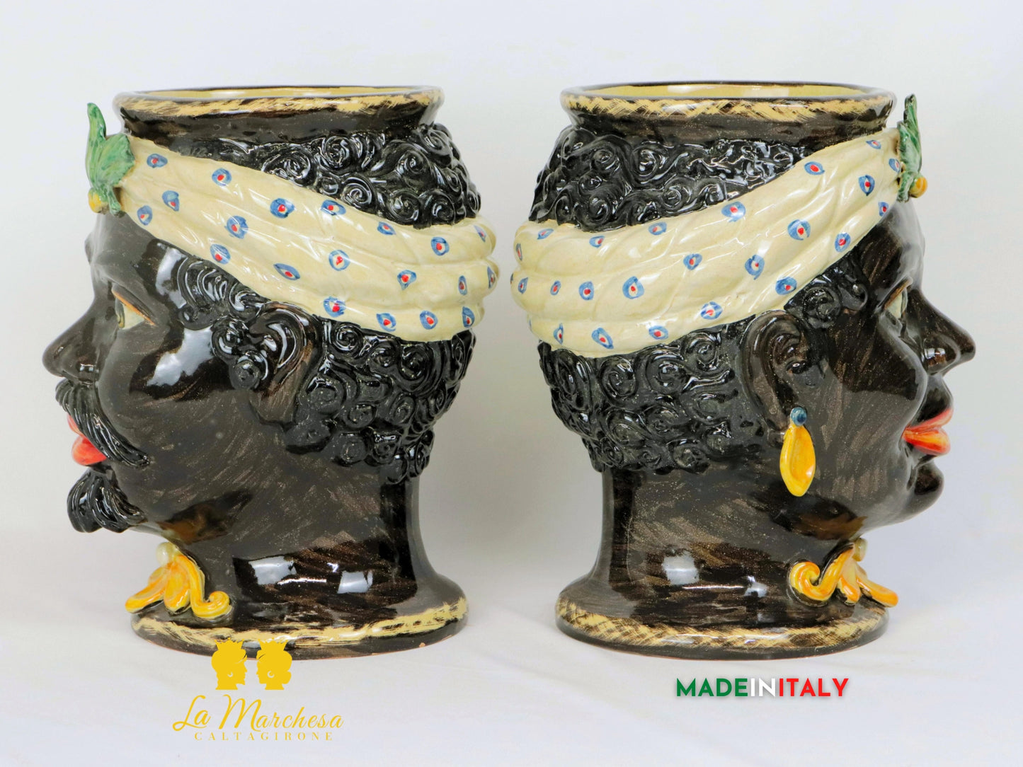 Teste di Moro in Ceramica di Caltagirone con Turbante 30cm
