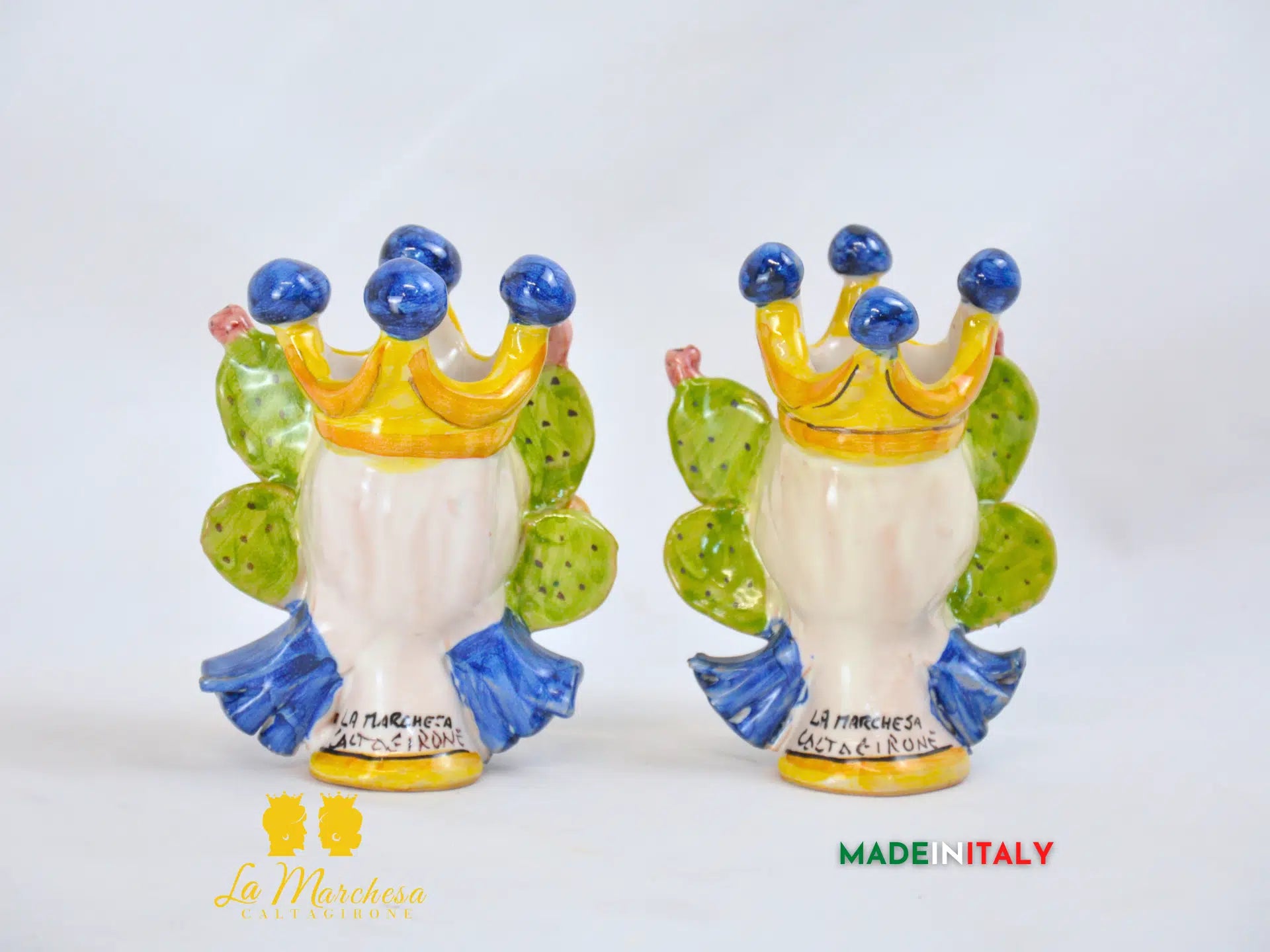 Teste di Moro in Ceramica di Caltagirone corona fichi d'india 11cm