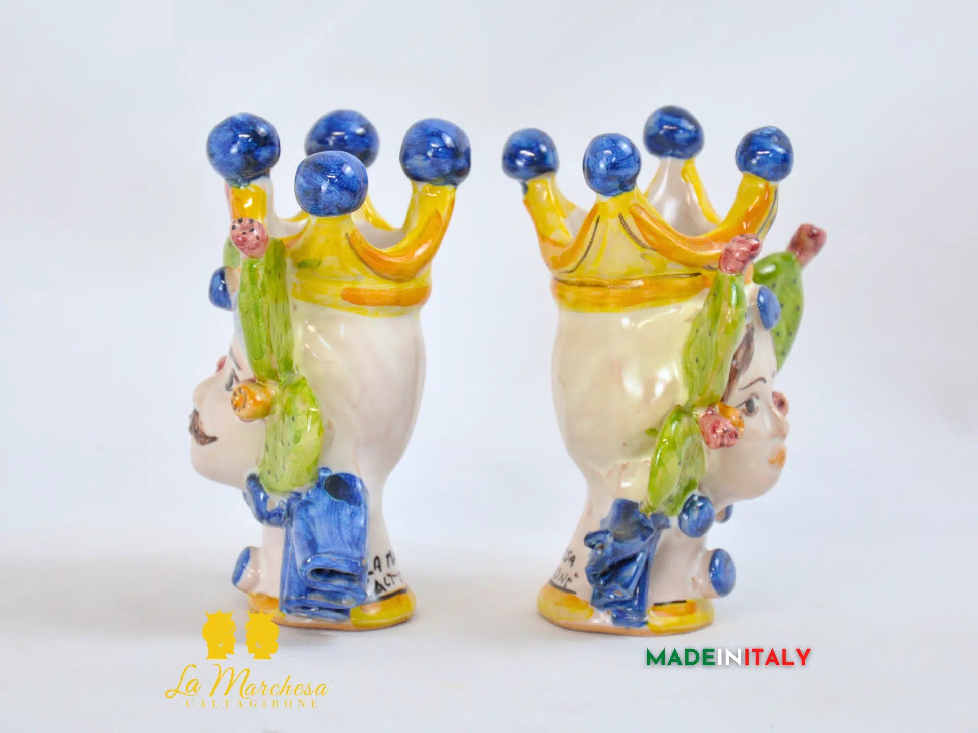 Teste di Moro in Ceramica di Caltagirone corona fichi d'india 11cm