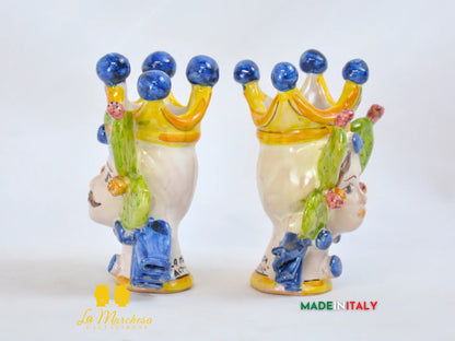 Teste di Moro in Ceramica di Caltagirone corona fichi d'india 11cm