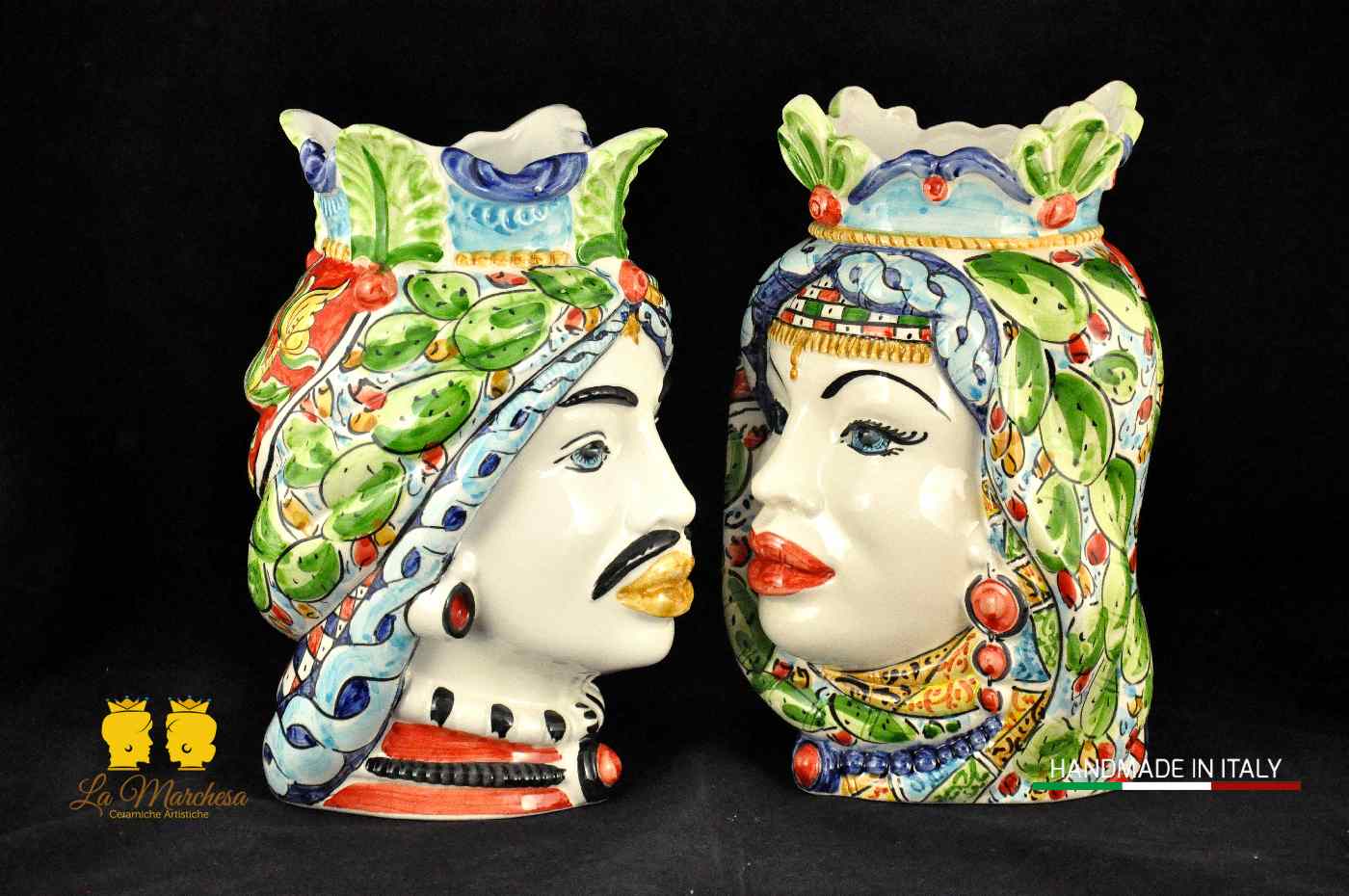 Teste di Moro in ceramica di Caltagirone Afro carretto siciliano H26