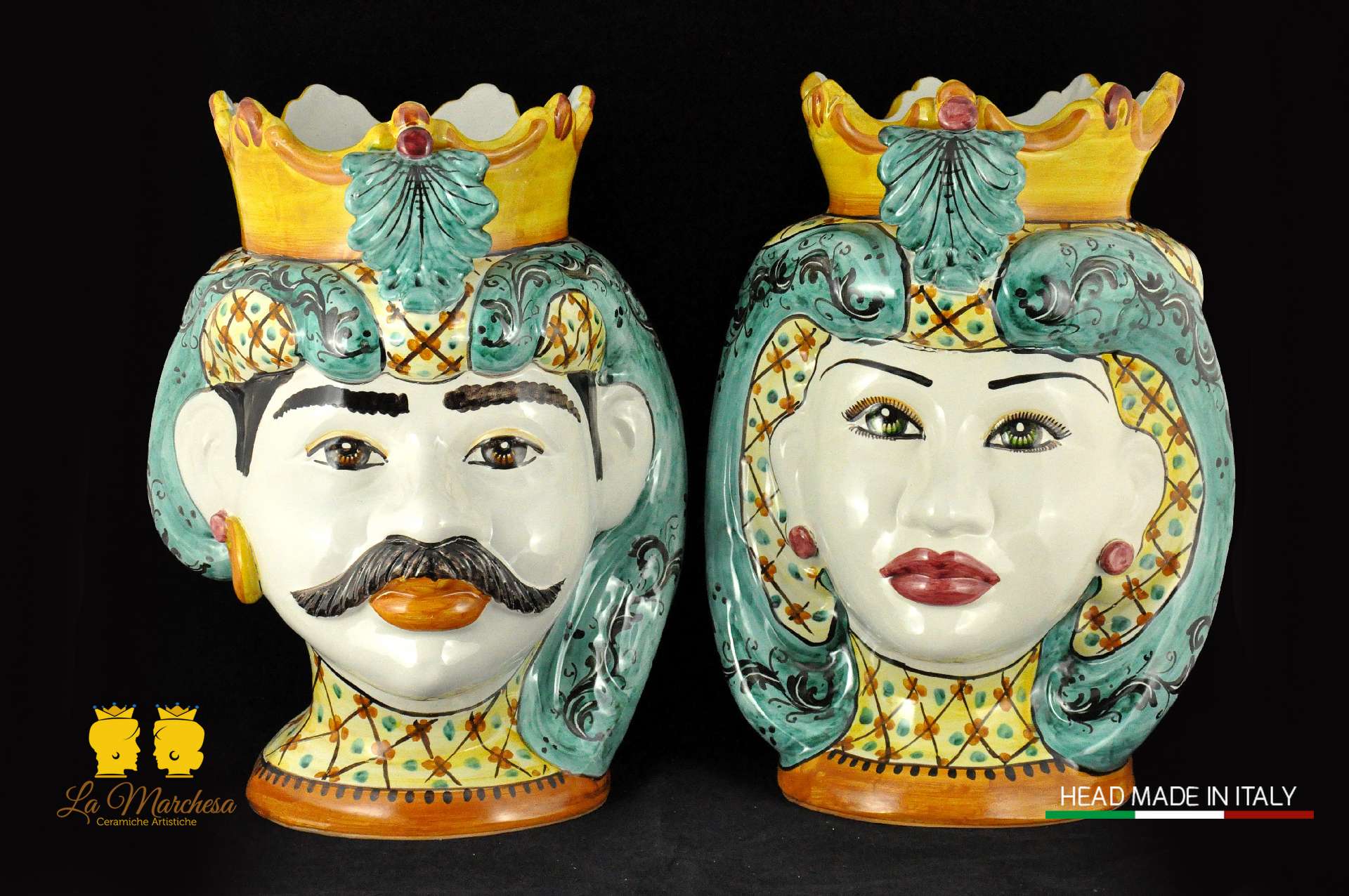 Teste di Moro in ceramica di Caltagirone Corona H41