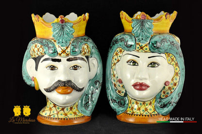 Teste di Moro in ceramica di Caltagirone Corona H41