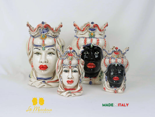 Teste di Moro Ceramica di Caltagirone barocco fumè - Varie misure