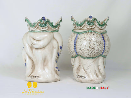 Teste di Moro Afro in Ceramica di Caltagirone Dettagli Verdi - Varie Misure