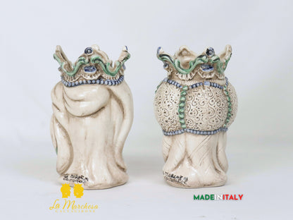 Teste di Moro Afro in Ceramica di Caltagirone Dettagli Verdi - Varie Misure