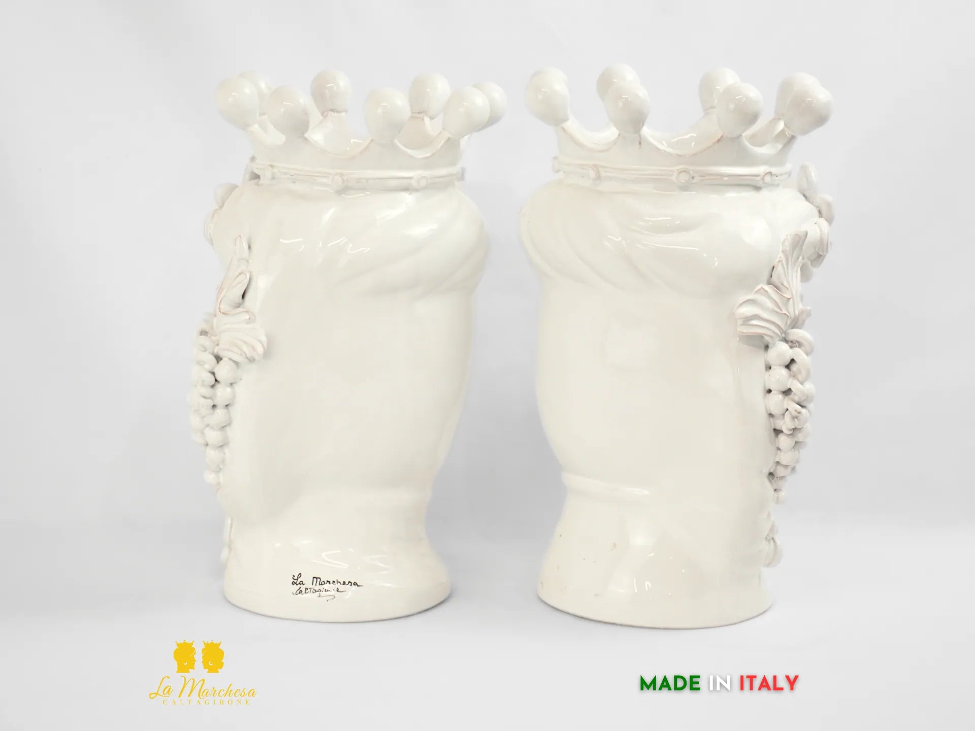 FINE SERIE - Teste di Moro Bianche Ceramica di Caltagirone Corona e Frutta h38