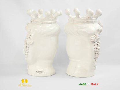 FINE SERIE - Teste di Moro Bianche Ceramica di Caltagirone Corona e Frutta h38