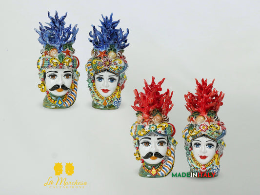 Teste di Moro Ceramica di Caltagirone coralli h29 - Vari Colori