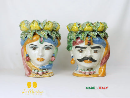 Teste di Moro Ceramica di Caltagirone corona di limoni 32cm