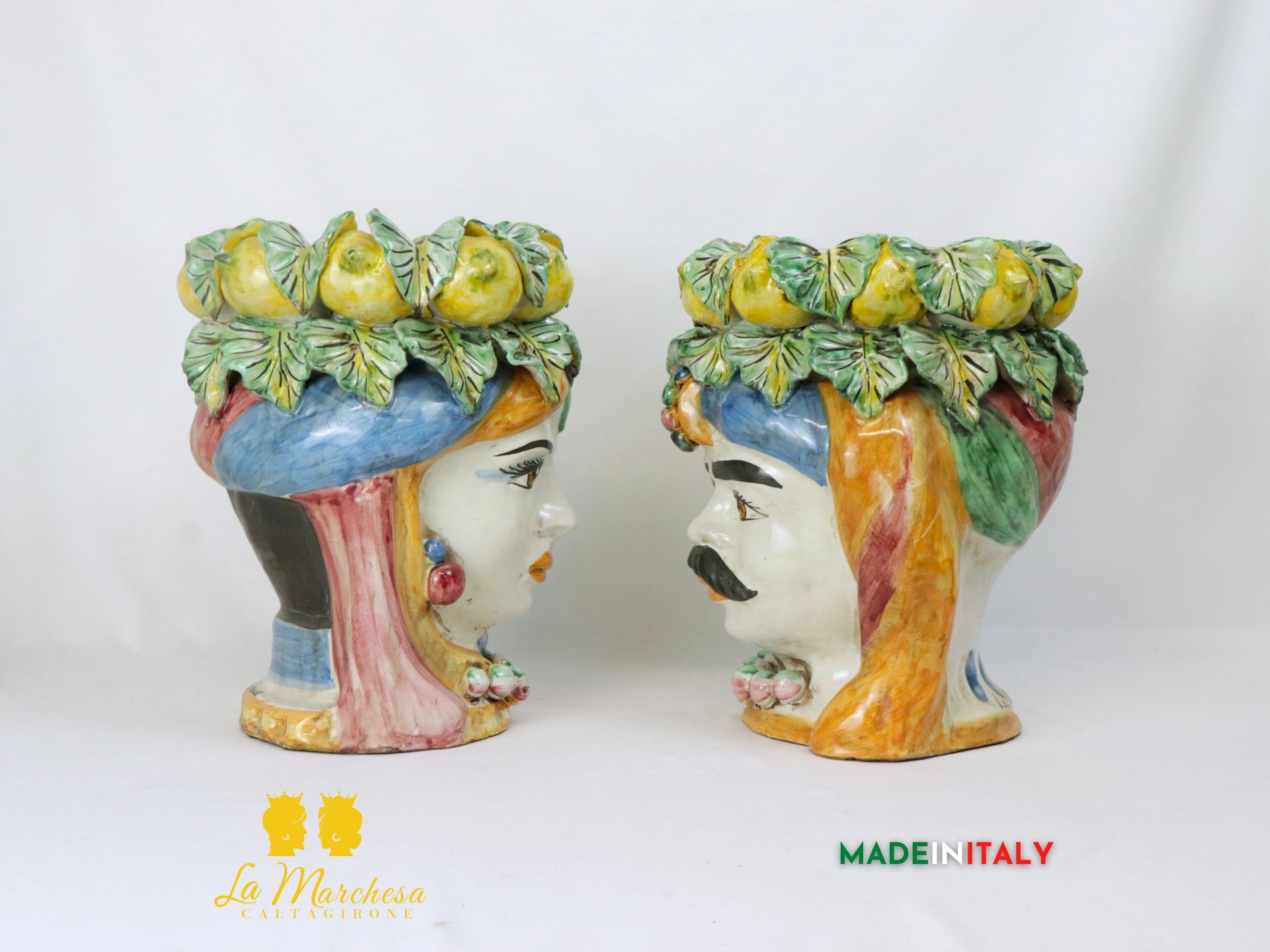 Teste di Moro Ceramica di Caltagirone corona di limoni 32cm