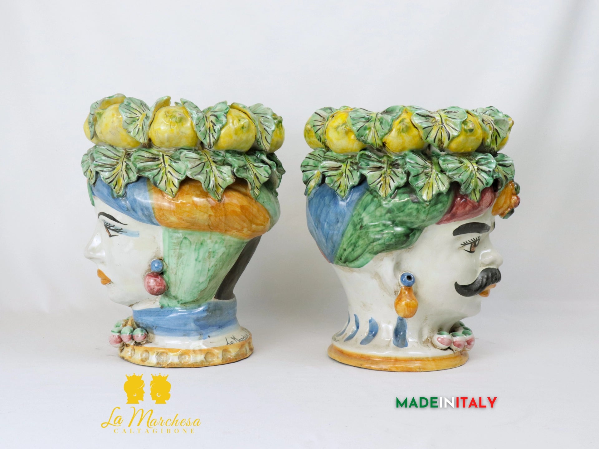 Teste di Moro Ceramica di Caltagirone corona di limoni 32cm