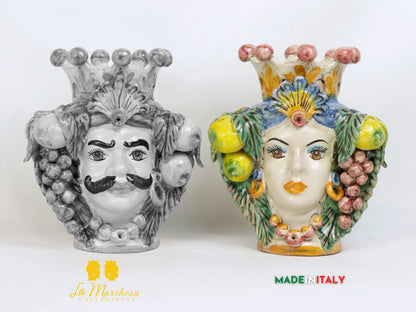 FINE SERIE - Teste di Moro Corona in Ceramica di Caltagirone 25cm - Vari Modelli