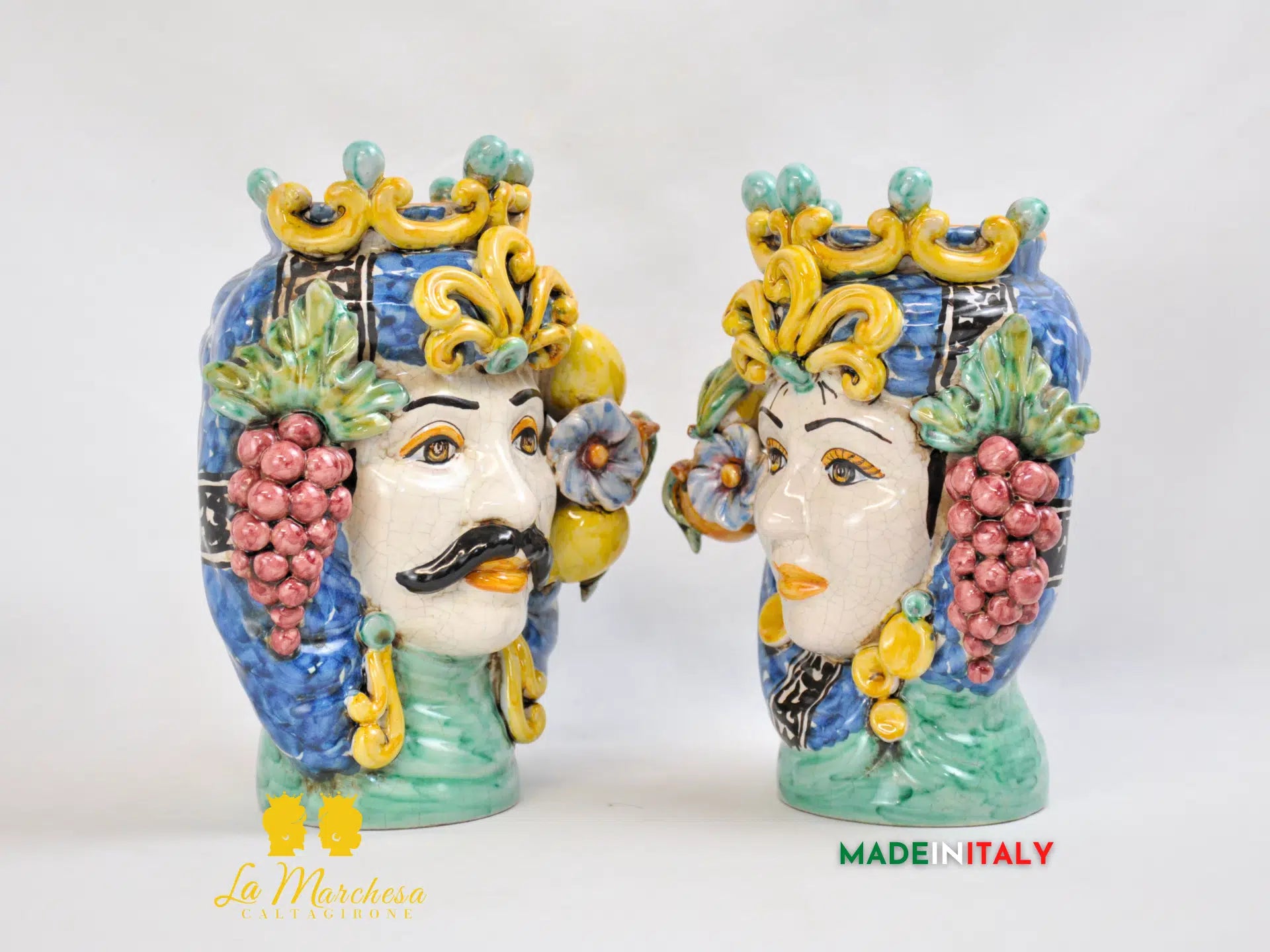 Teste di Moro Ortigia con Corona in Ceramica di Caltagirone 21cm - Vari Modelli