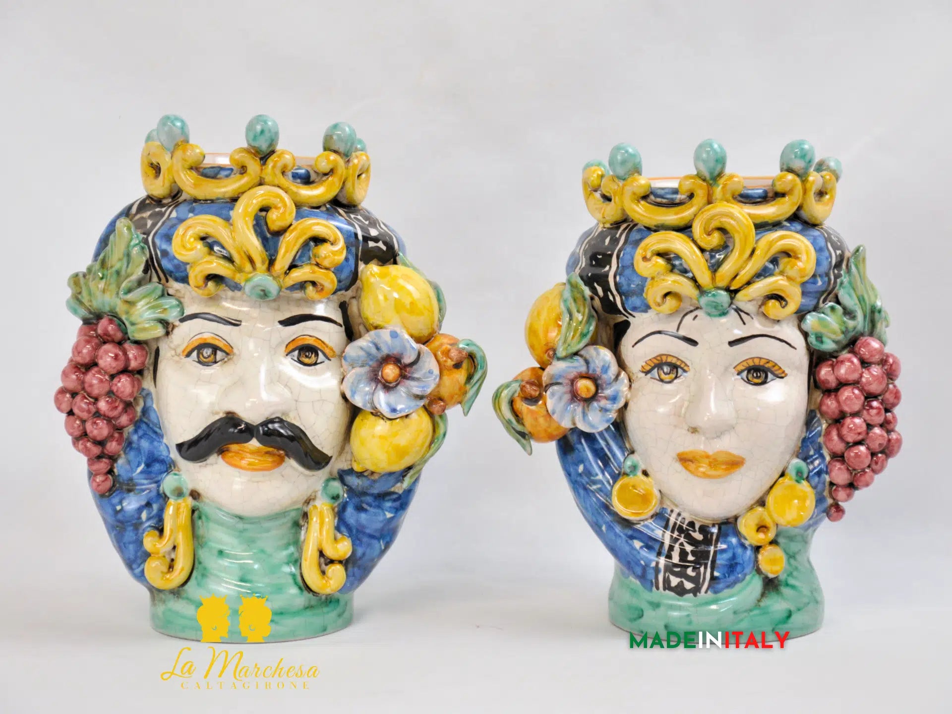 Teste di Moro Ortigia con Corona in Ceramica di Caltagirone 21cm - Vari Modelli