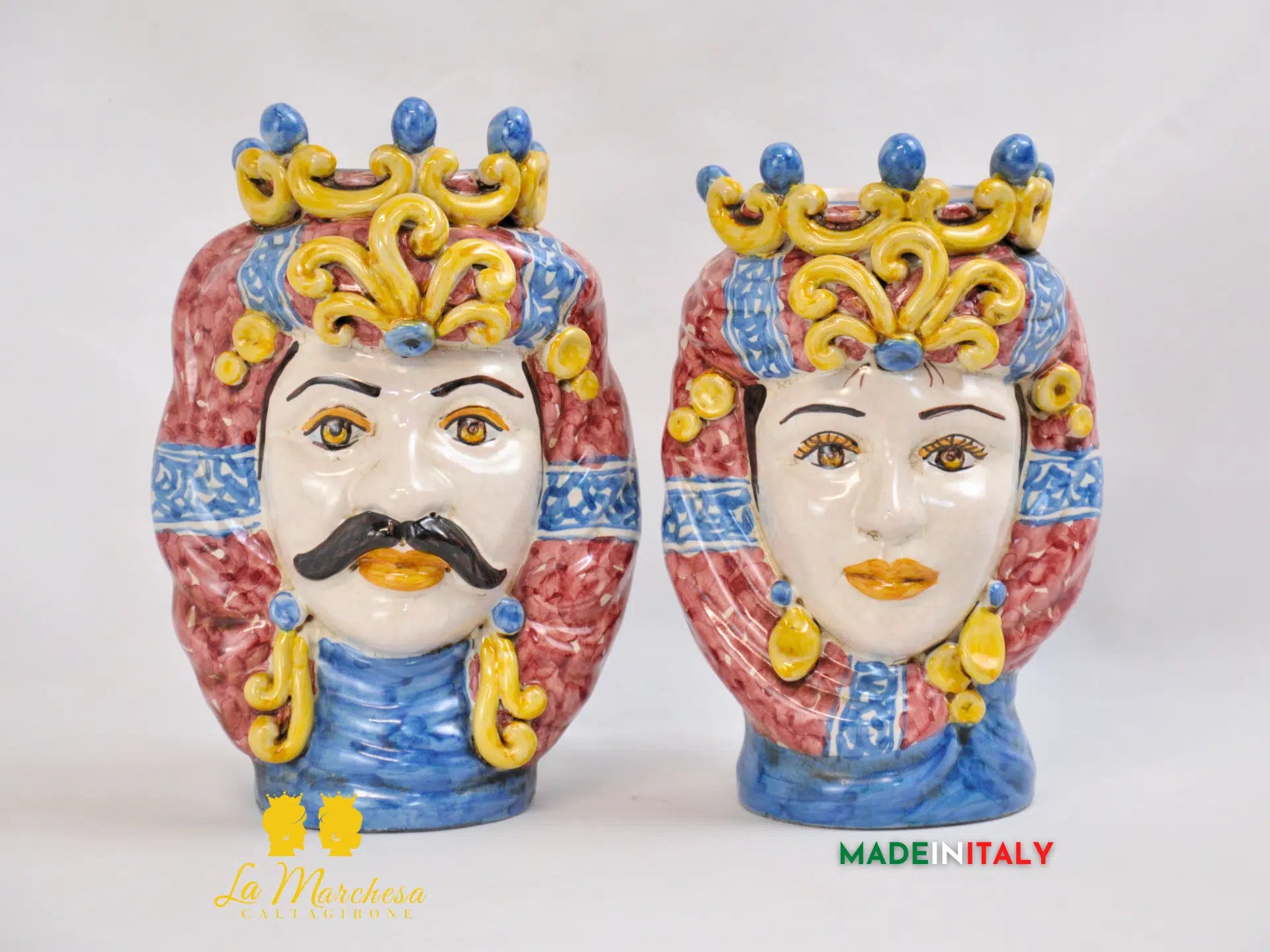 Teste di Moro Ortigia con Corona in Ceramica di Caltagirone 21cm - Vari Modelli
