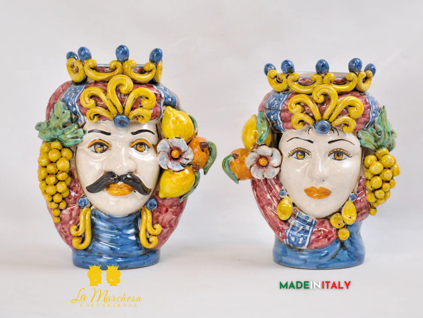 Teste di Moro Ortigia con Corona in Ceramica di Caltagirone 21cm - Vari Modelli