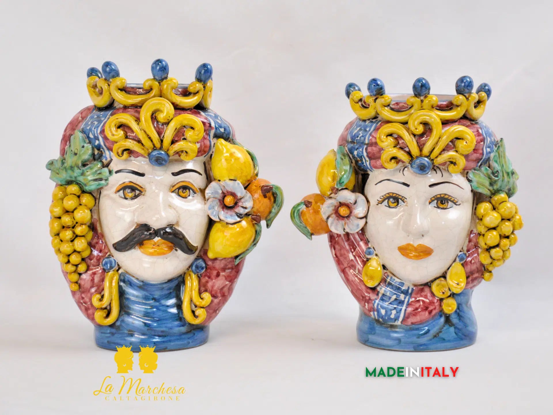 Teste di Moro Ortigia con Corona in Ceramica di Caltagirone 21cm - Vari Modelli