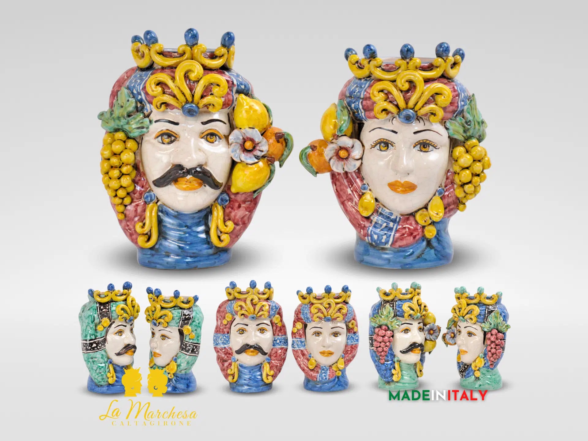 Teste di Moro Ortigia con Corona in Ceramica di Caltagirone 21cm - Vari Modelli