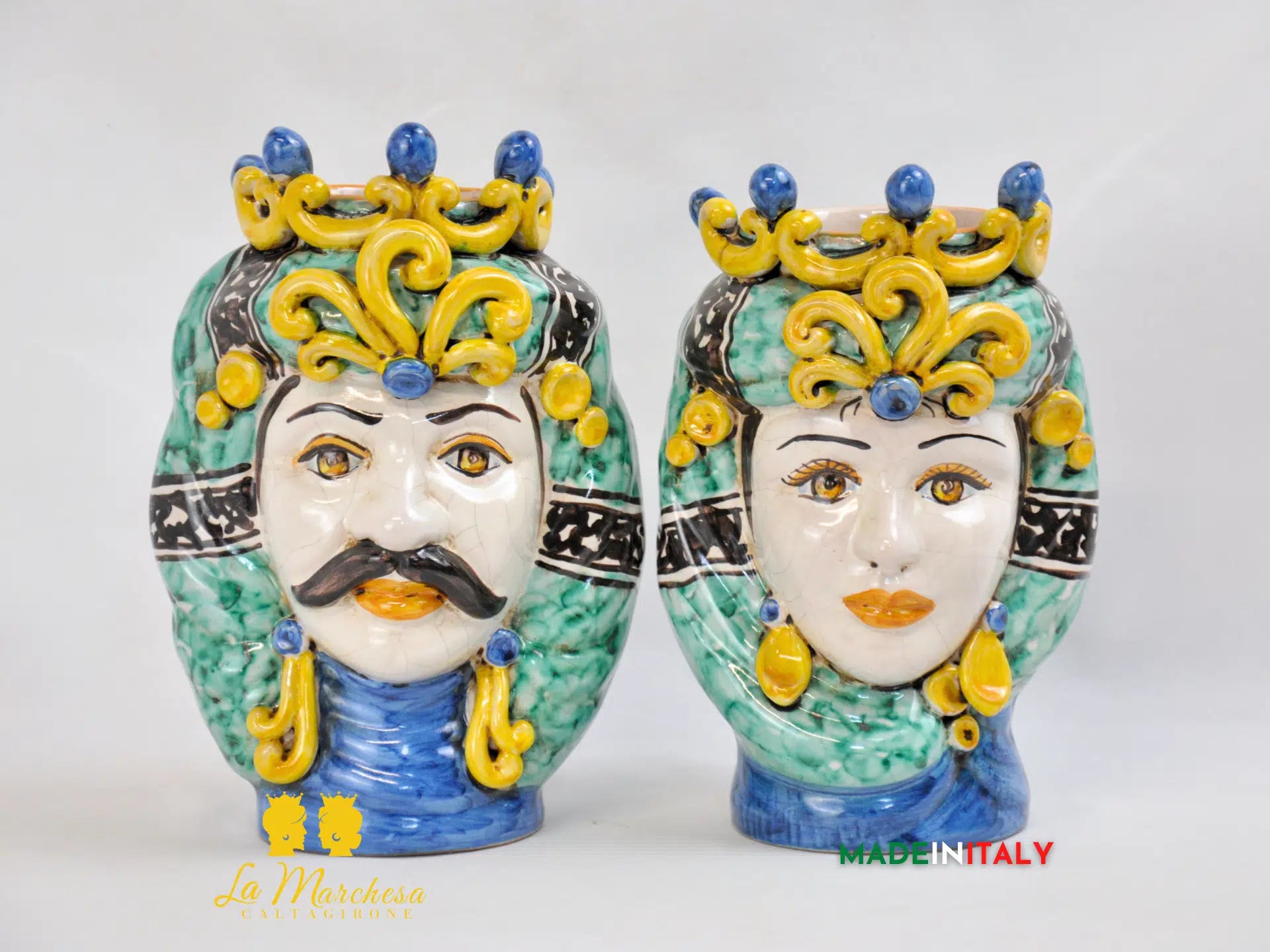 Teste di Moro Ortigia con Corona in Ceramica di Caltagirone 21cm - Vari Modelli