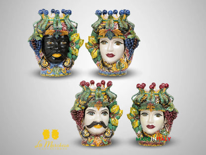 Teste di Moro Taormina Foglie di Acanto e Frutta in Ceramica di Caltagirone 38cm - Vari Modelli