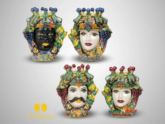 Teste di Moro Taormina Foglie di Acanto e Frutta in Ceramica di Caltagirone 38cm - Vari Modelli