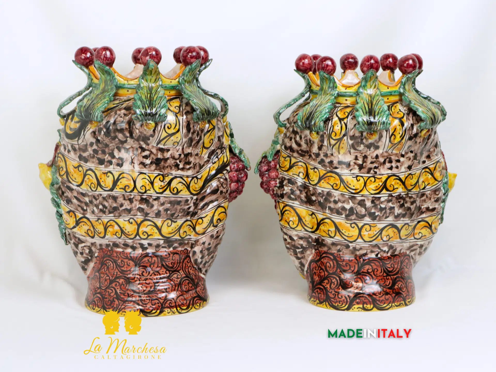 Teste di Moro Taormina Foglie di Acanto e Frutta in Ceramica di Caltagirone 38cm - Vari Modelli