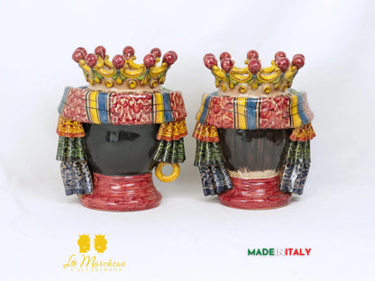Coppia Teste di Moro in Ceramica di Caltagirone con panneggio - Varie Misure