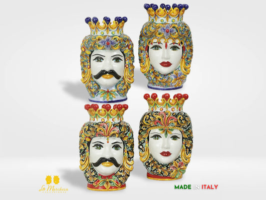 Teste di Moro in Ceramica di Caltagirone Ornato barocco 38cm  - foto unita