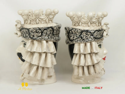 Teste di moro in ceramica di Caltagirone Turbante panneggio fumè 29cm