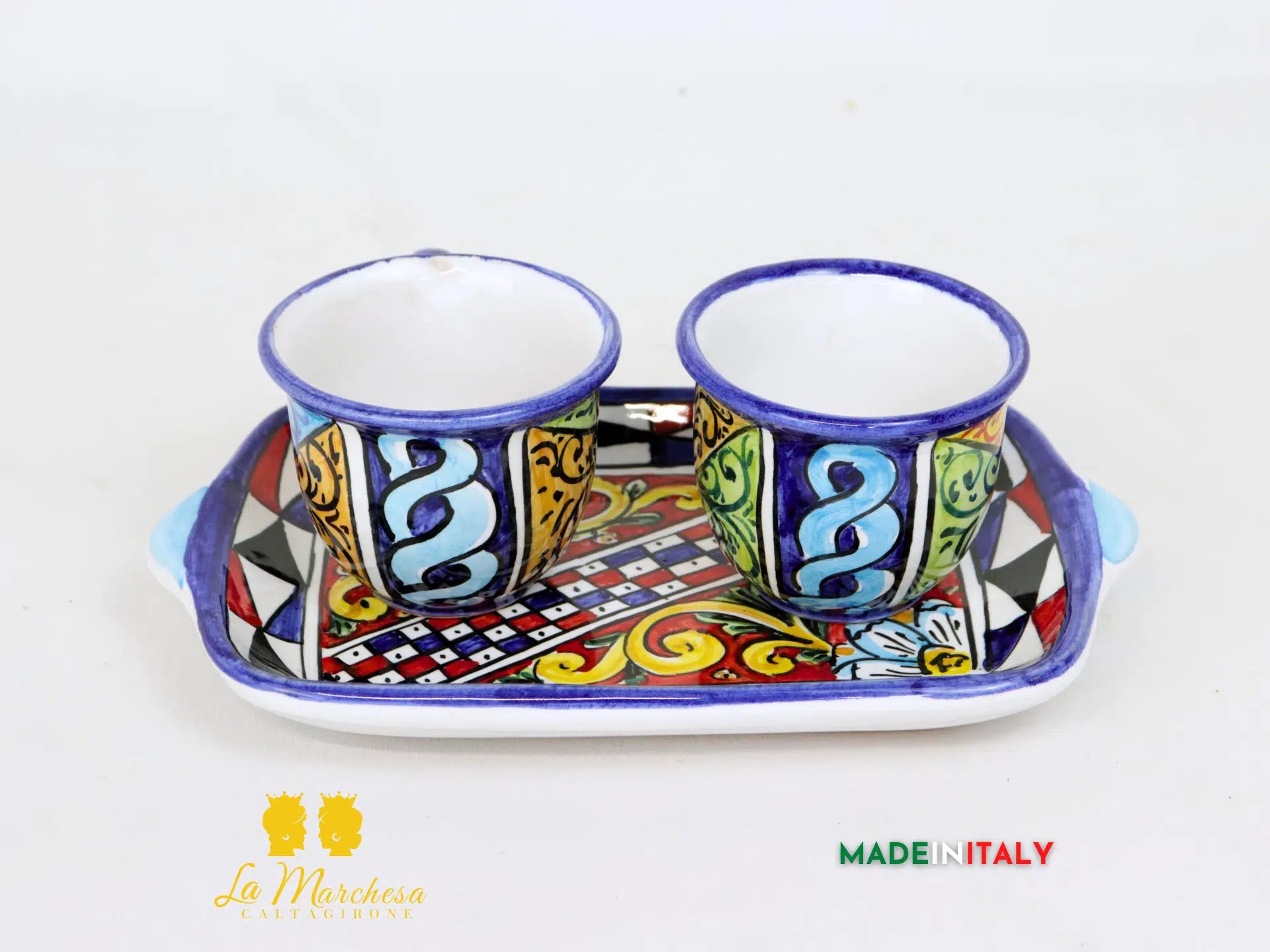 Tete a Tete Servio Caffè 2 tazzine in Ceramica di Caltagirone - Vari Modelli