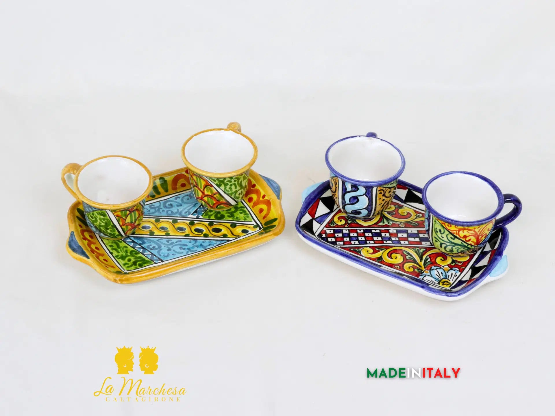 Tete a Tete Servio Caffè 2 tazzine in Ceramica di Caltagirone - Vari Modelli