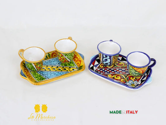Tete a Tete Servio Caffè 2 tazzine in Ceramica di Caltagirone - Vari Modelli
